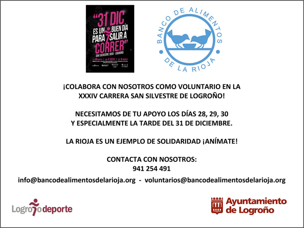 El  Banco de Alimentos de La Rioja necesita voluntarios para los días 28, 29 y 30 y de manera especial para la tarde del 31 de diciembre