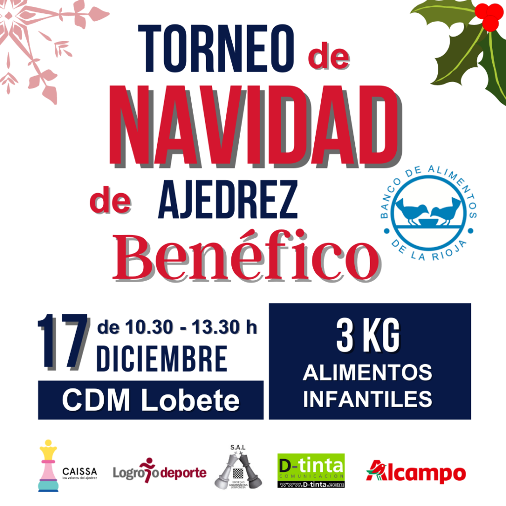 IV edición del Torneo de Ajedrez de Navidad de la Escuela de Ajedrez Caissa en favor del Banco de Alimentos de La Rioja